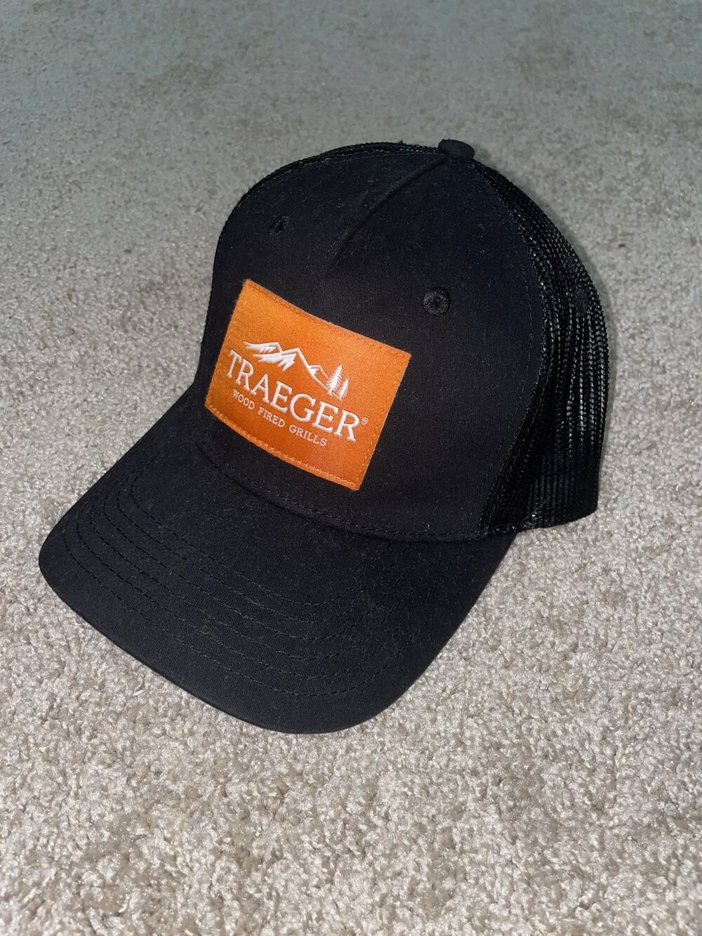 Traeger Patched Logo Snapback Trucker Hat Black One Size Adjustable Mesh Back